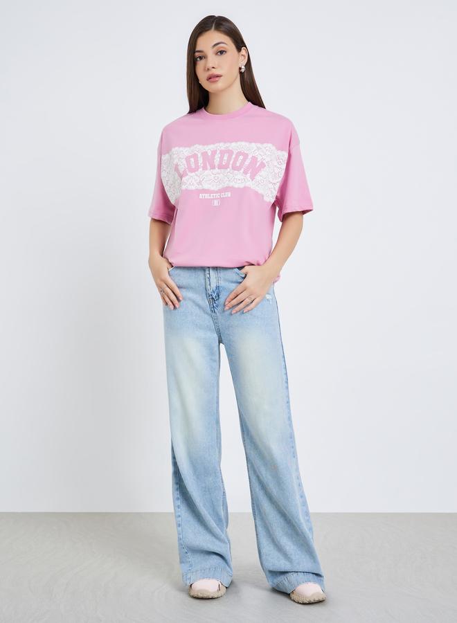 ستايلي تيشيرت بشعار لندن وقصة واسعة - Image 2